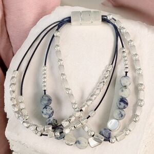 Womens Lapis Lazuli Stone Layered Magnetic Bracelet